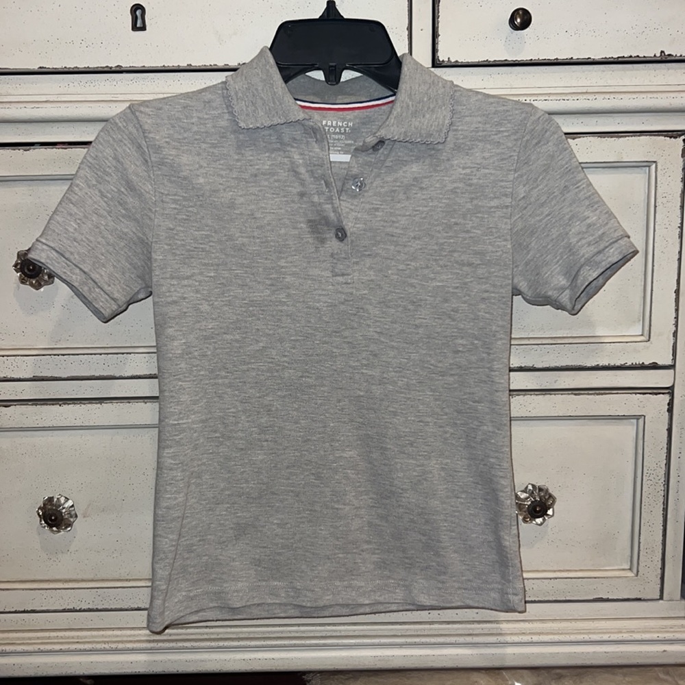 French Toast gray school uniform collared polo shirt shortsleeve Large (10/12)
